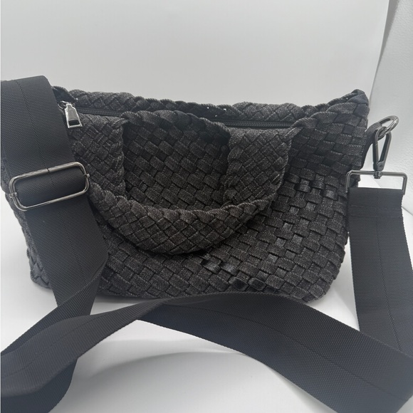 Haute Shore Woven Small Tote Purse Bag Crossbody Top Handle Geometric‎ Black - Picture 10 of 14